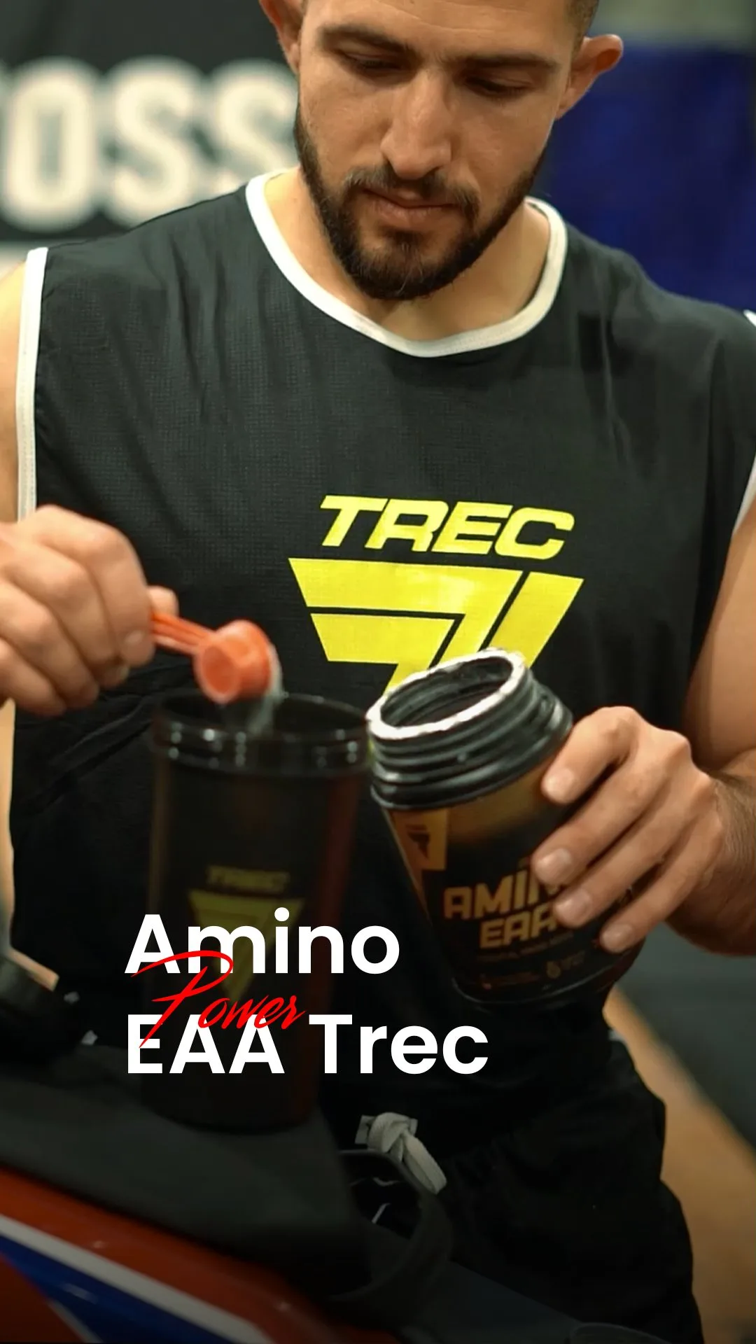مکمل آمینو EAA TREC، رنگ مشکی و زرد، جنس پلاستیک، ظرف پودر