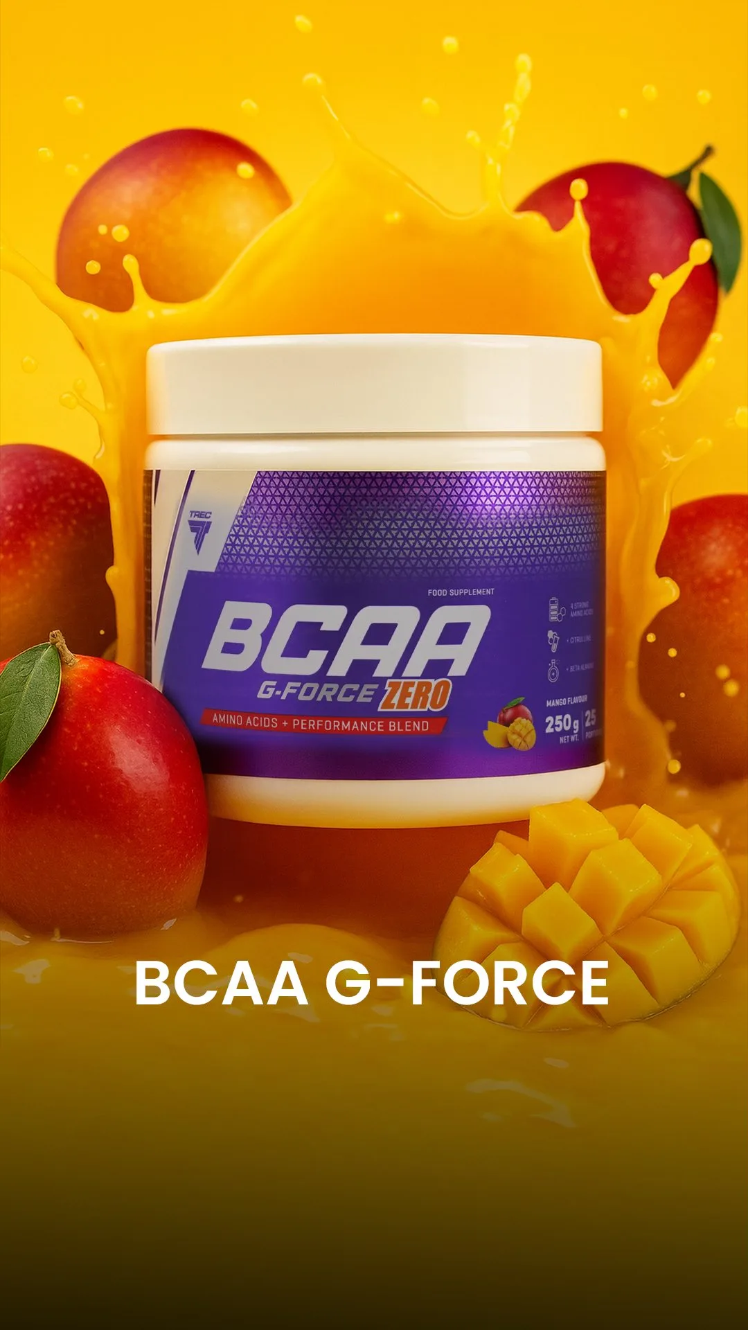 مکمل BCAA جیفورس زیرو TREC، رنگ سفید، بنفش و زرد، جنس پلاستیک