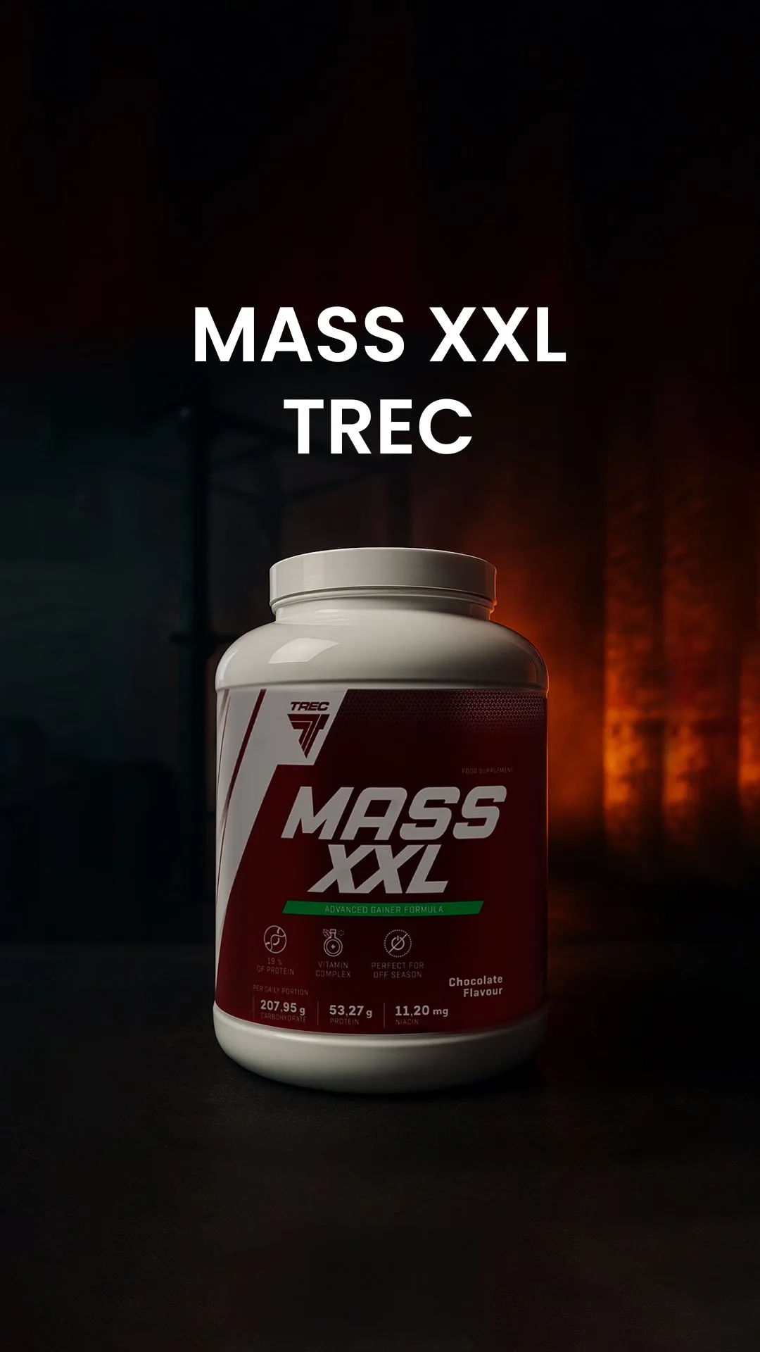 مکمل حجم‌دهنده MASS XXL TREC، رنگ سفید و قرمز، جنس پلاستیک
