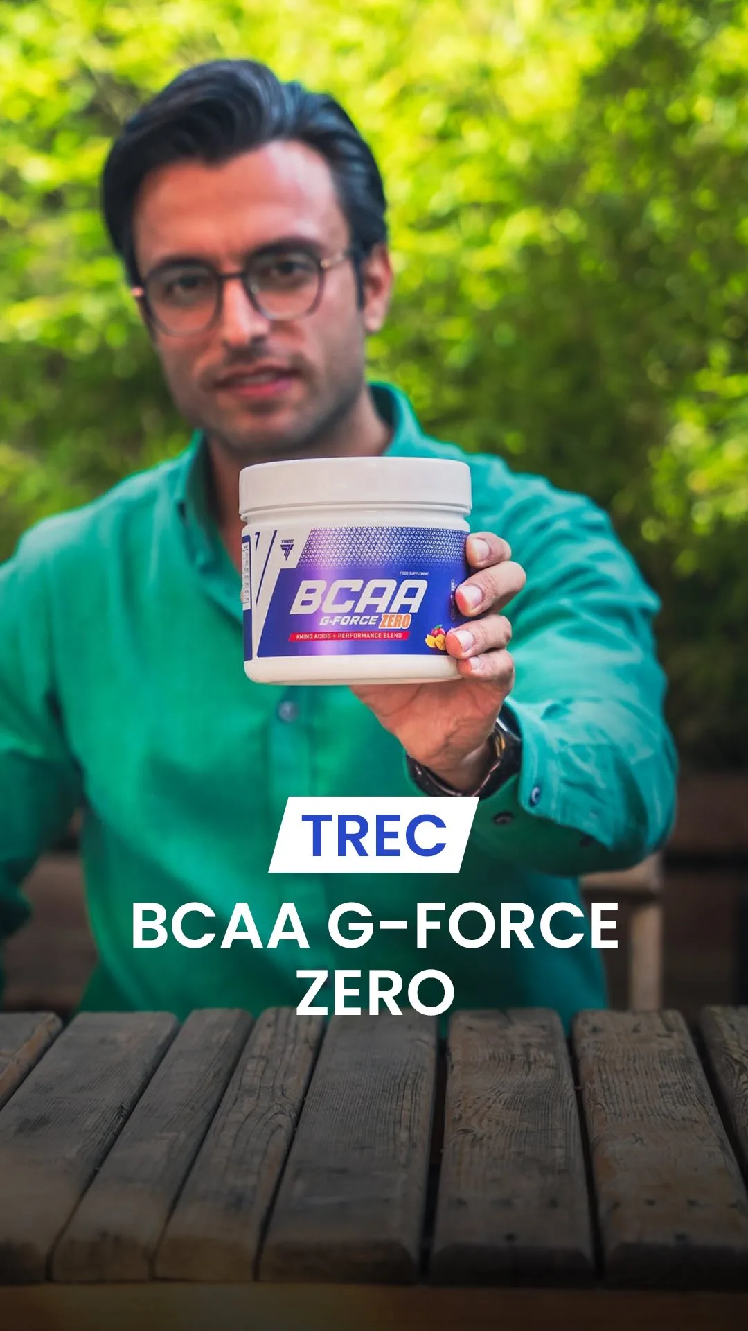 مکمل BCAA جی‌فورس زیرو TREC، رنگ سفید و آبی، جنس پلاستیک، ظرف پودر