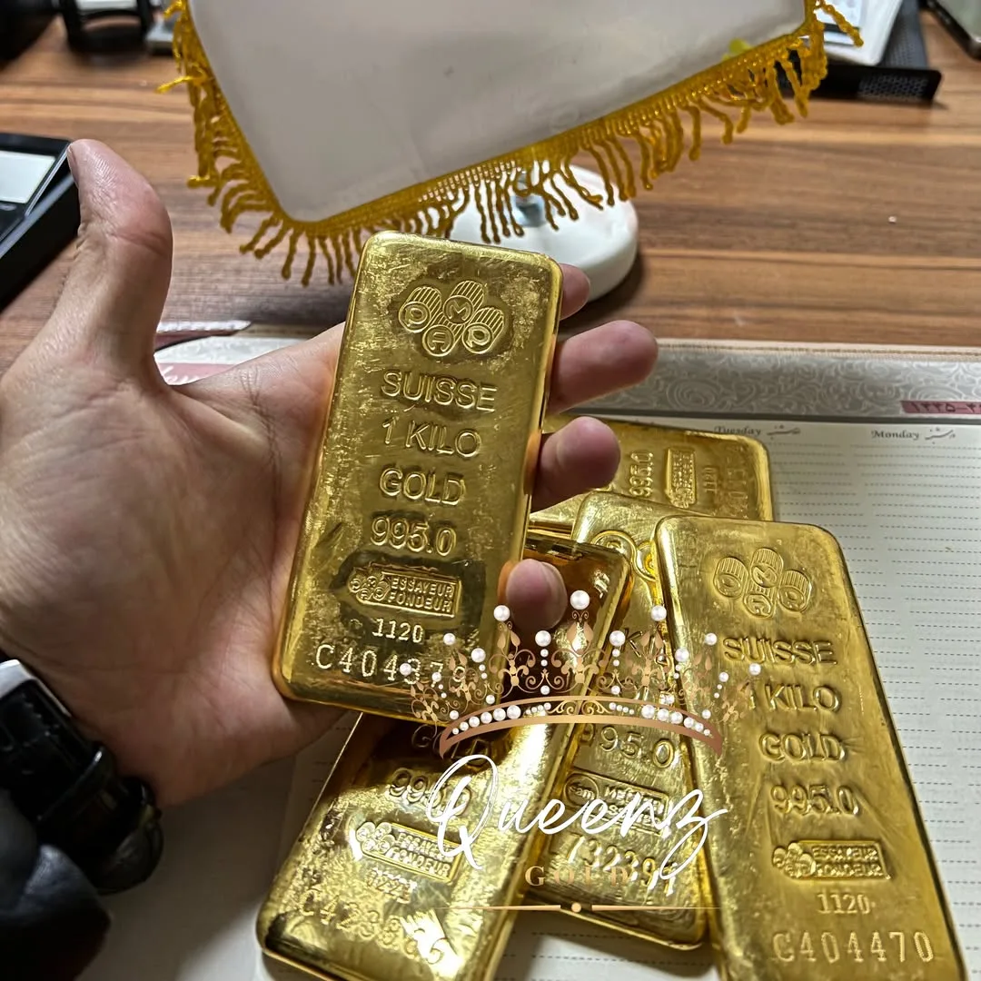 شمش طلا یک کیلویی سوئیس سوئیس گلد، رنگ طلایی، شمش مستطیلی بزرگ