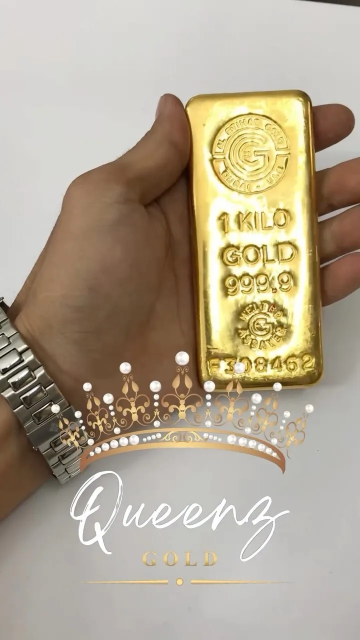 شمش طلا یک کیلویی، رنگ طلایی، مستطیلی
