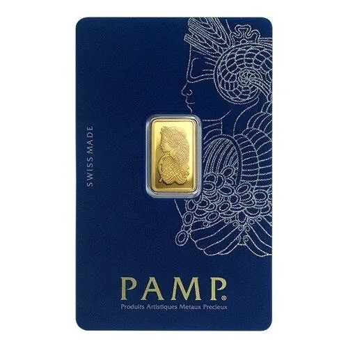 شمش طلا پمپ سوئیس PAMP، رنگ طلایی، مستطیلی با نقش