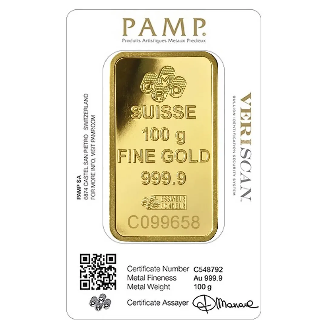 شمش طلا PAMP، رنگ طلایی، مستطیلی