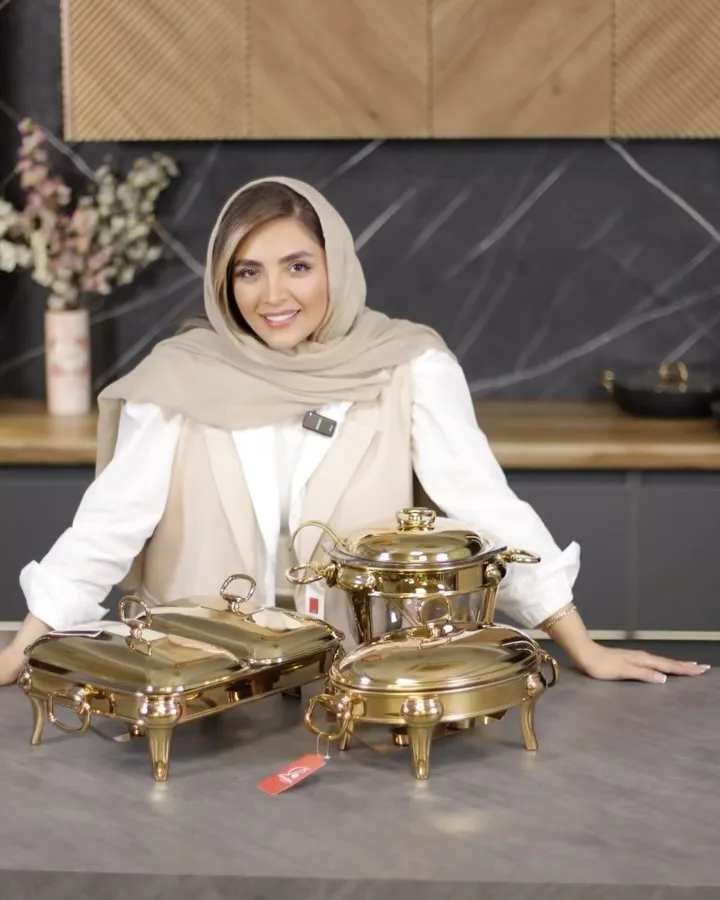 سوفلهخوری طلایی کالکشن روما رامیسا، رنگ سفید، جنس استیل، ست سه عددی ظرف غذا