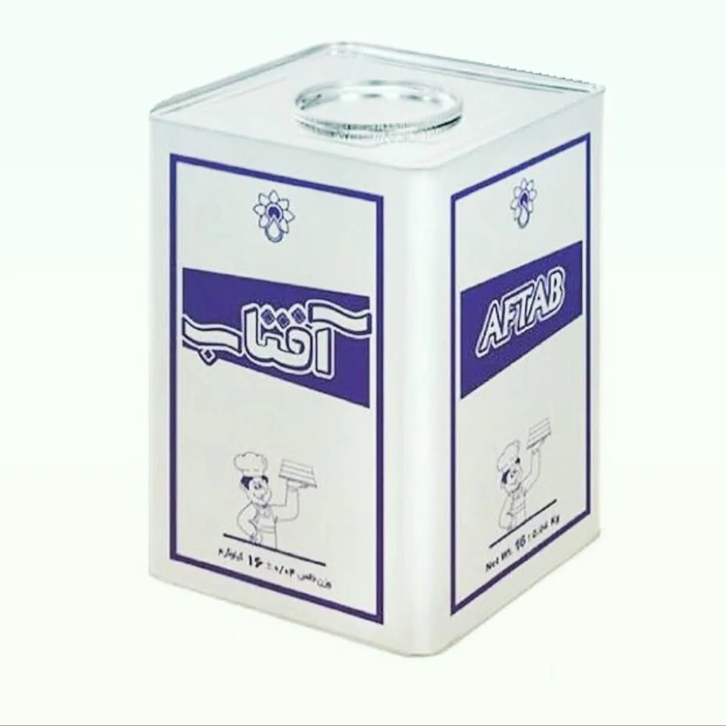 روغن مایع پخت و پز آفتاب، رنگ سفید و سرمهای، جنس فلز، حلب مستطیلی