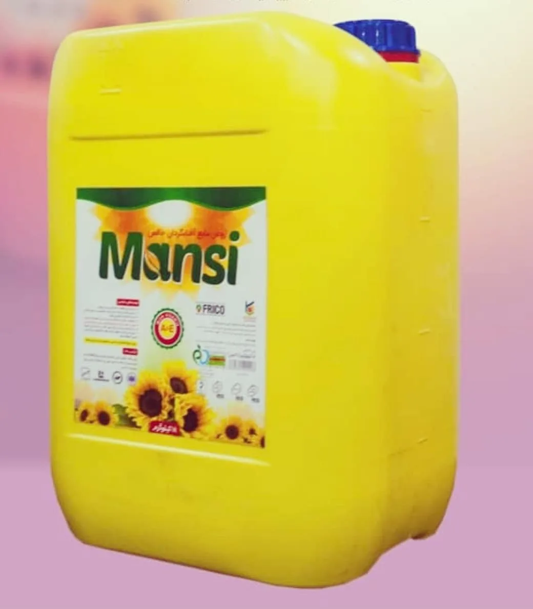 روغن آفتابگردان ۲۰ لیتری مانسی، رنگ زرد، سفید و آبی، جنس پلاستیک، طرح گلدار، گالن پلاستیکی بزرگ