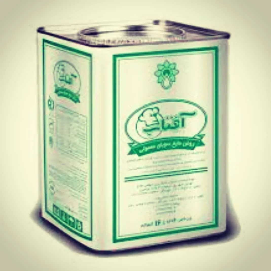 روغن خوراکی آفتاب، رنگ سفید و سبز، جنس فلز، حلبی مکعبی