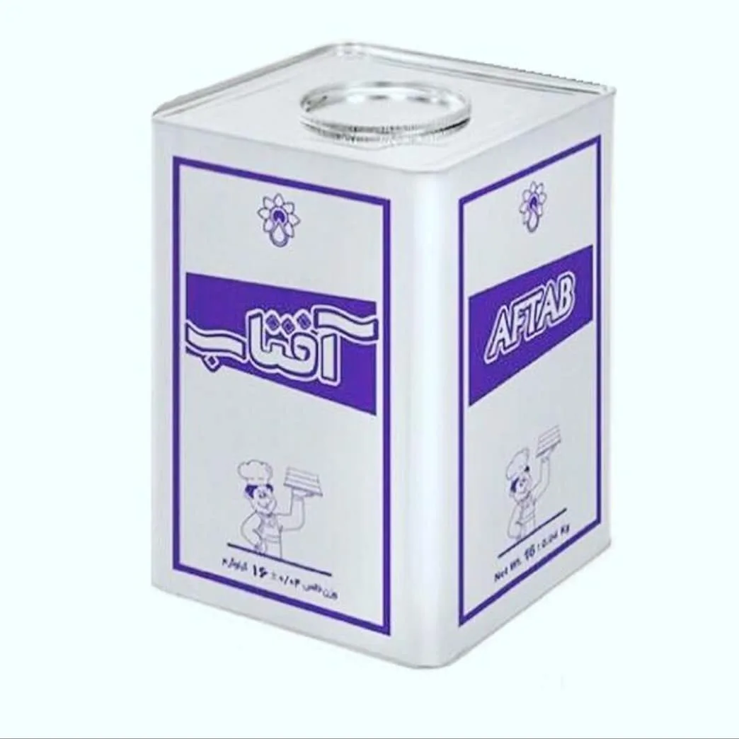 روغن جامد حلب ۱۶ کیلویی آفتاب، رنگ سفید و بنفش، جنس فلز، قوطی فلزی مکعبی