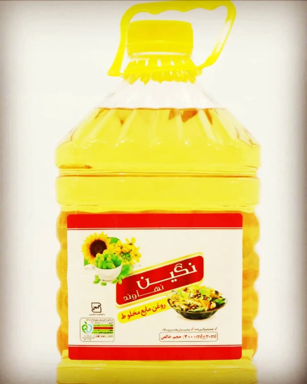 روغن مخلوط ۴ لیتری نگین، رنگ زرد، جنس پلاستیک، گالن
