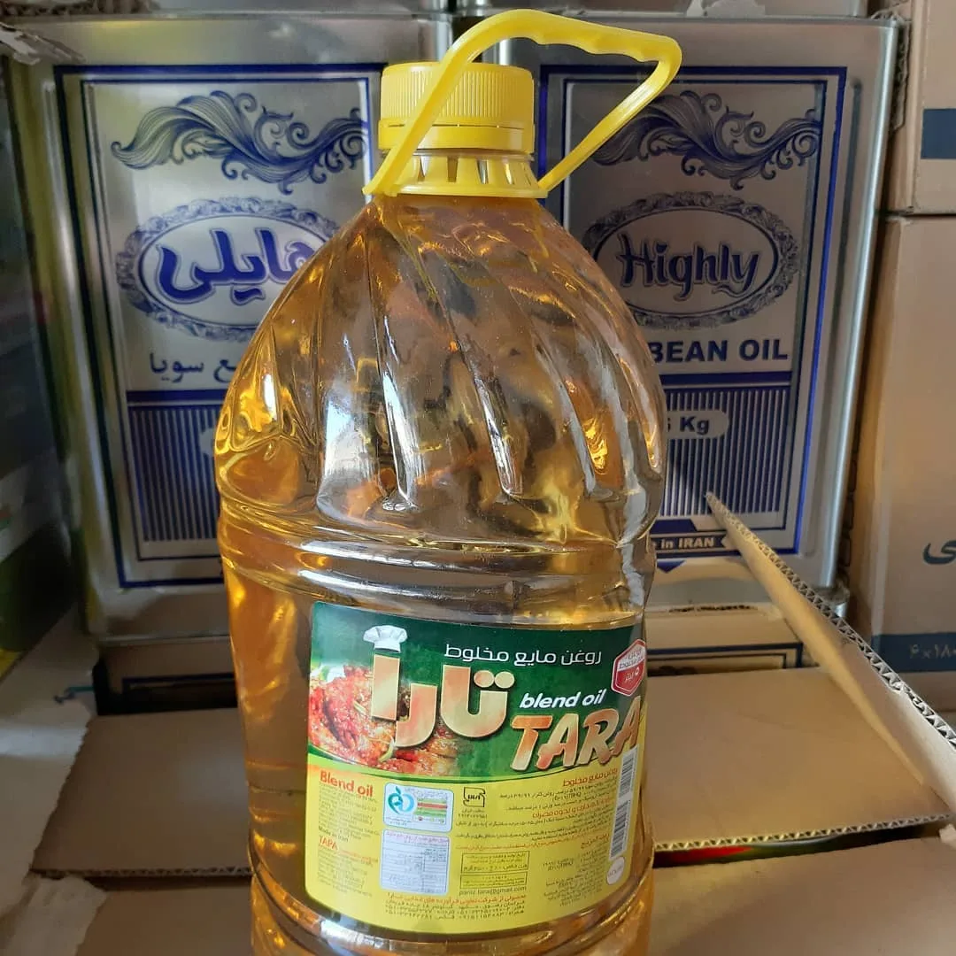 روغن مایع مخلوط ۵ لیتری تارا، رنگ زرد و طلایی، جنس پلاستیک، بطری