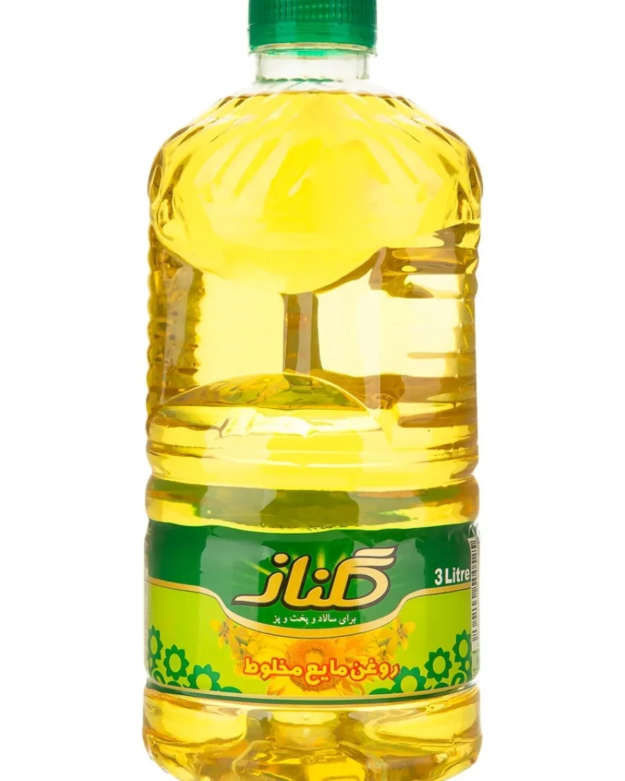 روغن مایع مخلوط ۳ لیتری گلناز، رنگ زرد و سبز، جنس پلاستیک، بطری