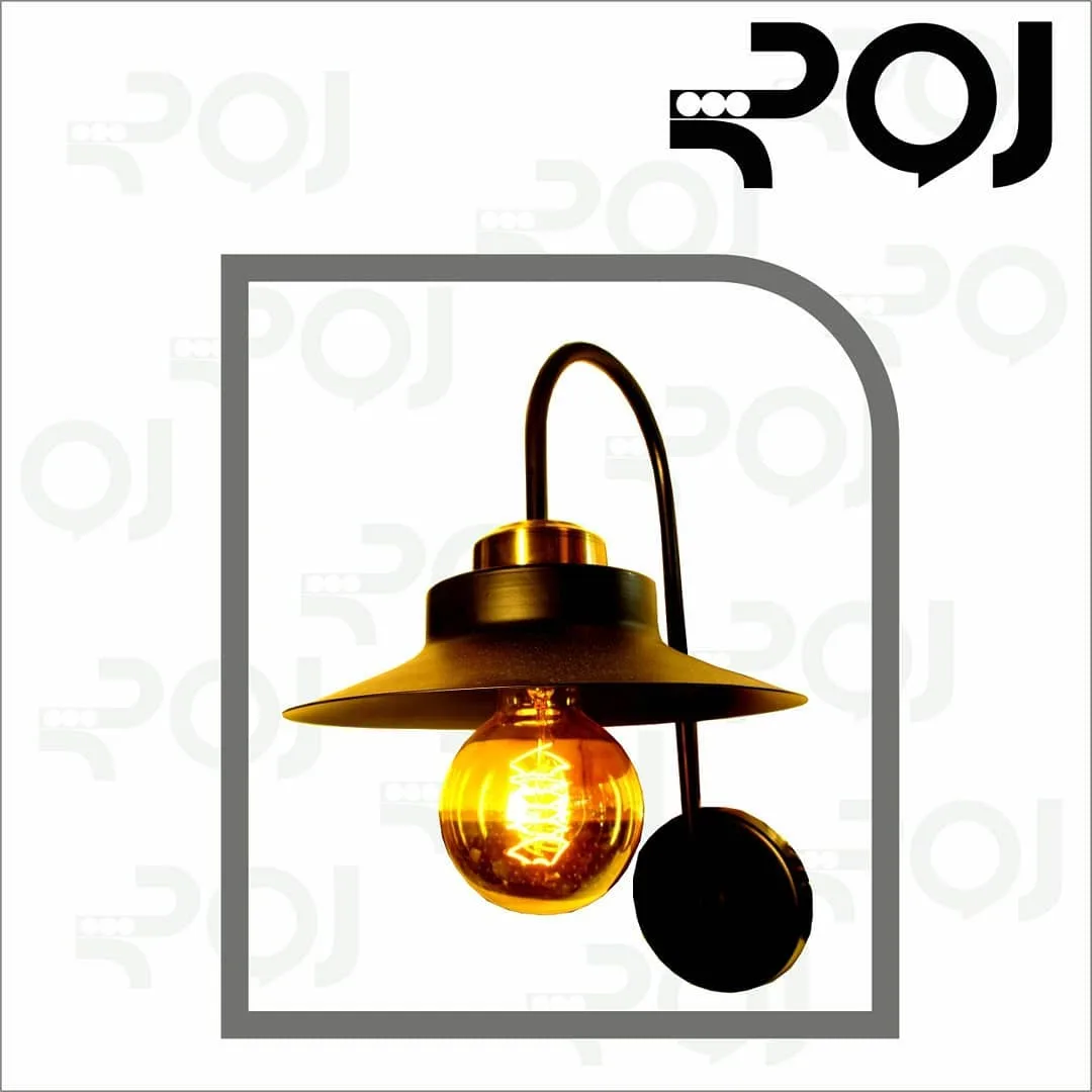 چراغ دیواری چتری کوچک مشکی، رنگ طلایی، جنس فلز و شیشه، دیواری بازویی