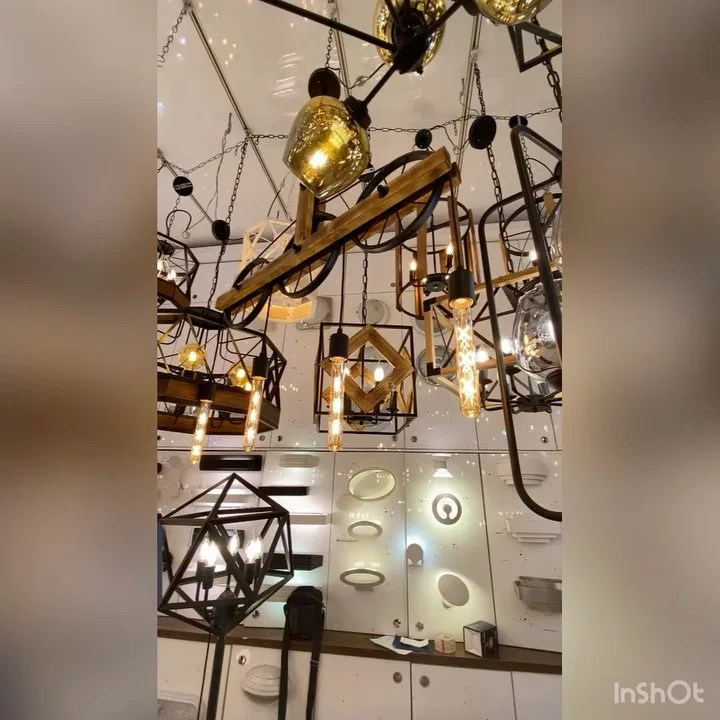 لوستر کانتری چرخ فلز و چوب ۱ متر