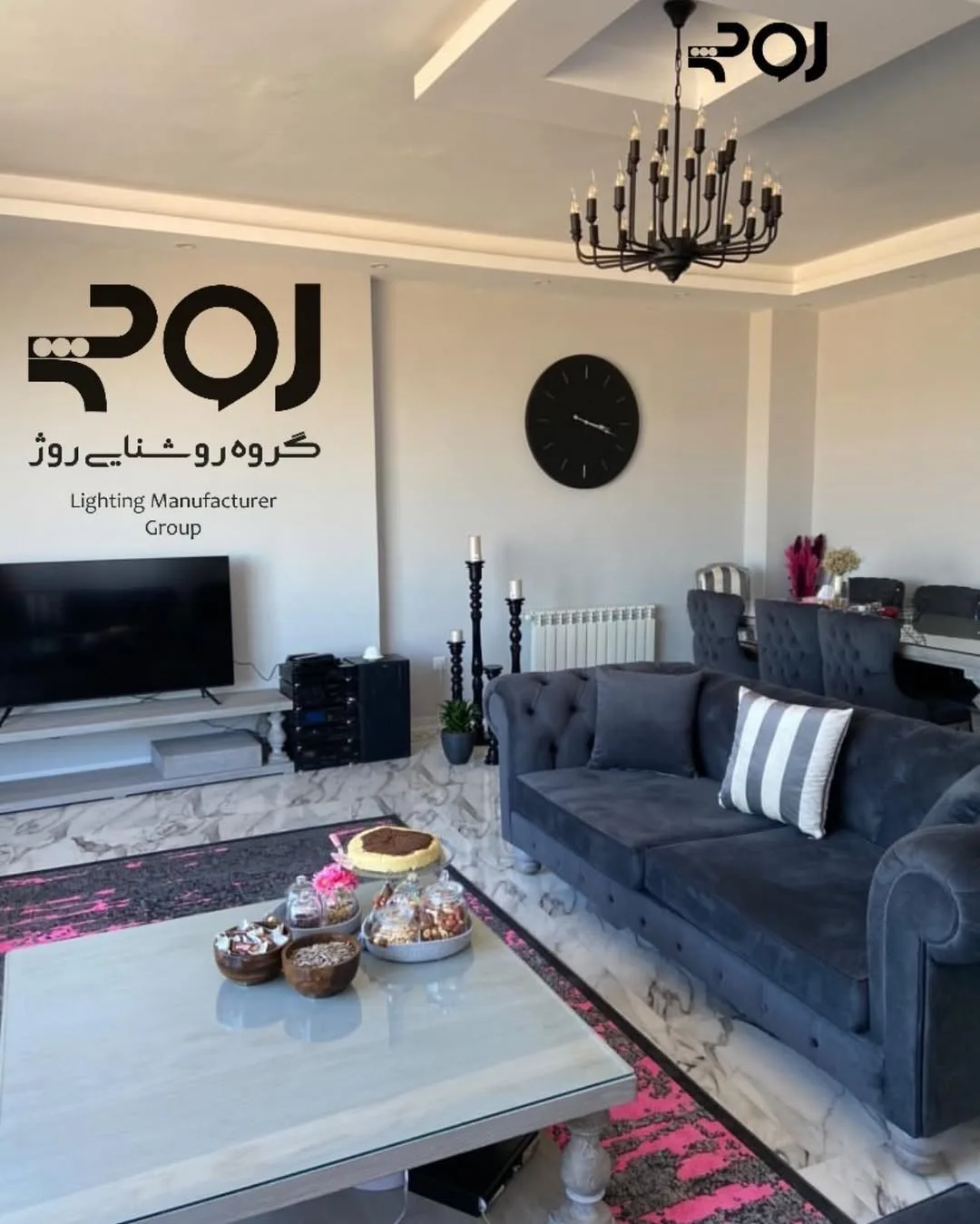 لوستر آویز ۲۴ شعله مشکی قطر ۷۰، جنس فلز، کلاسیک، شمعانی