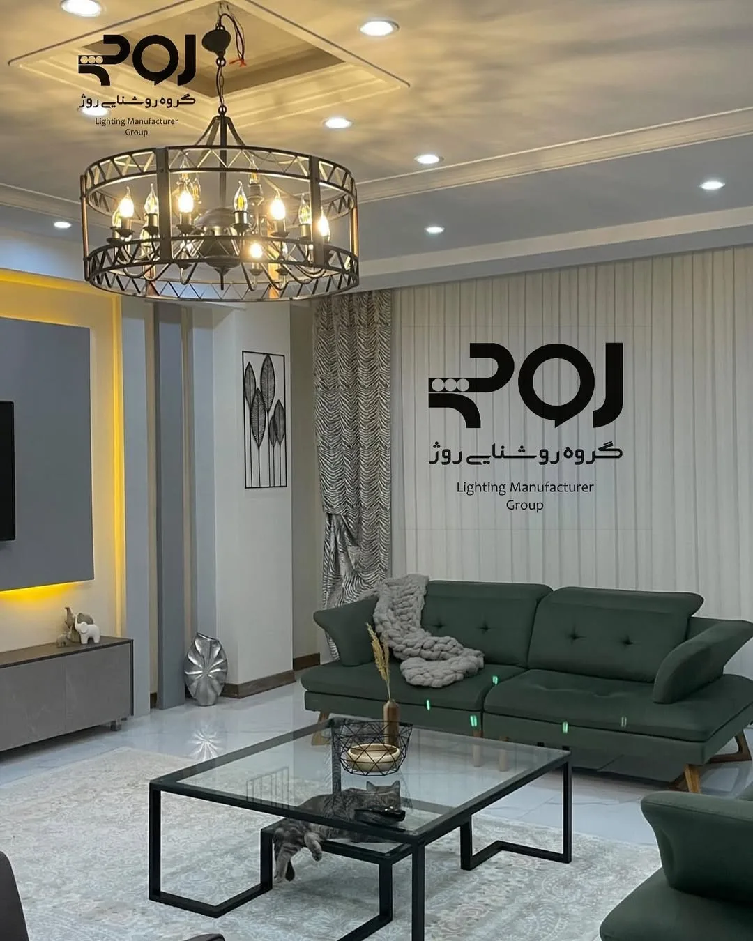لوستر ۱۸ شعله چوب و فلز نسیم، رنگ مشکی، طرح هندسی، مدرن، استوانه‌ای