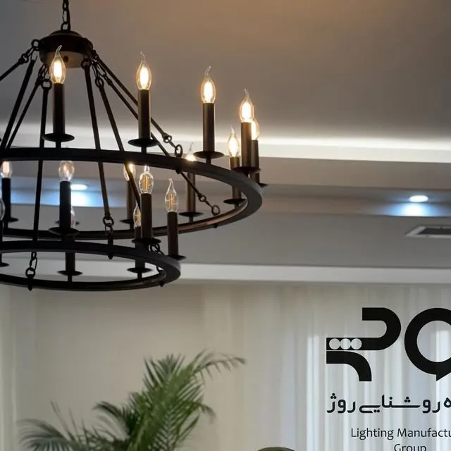 لوستر داموس دو طبقه، رنگ مشکی، جنس فلز، حلقوی، چندشعبه