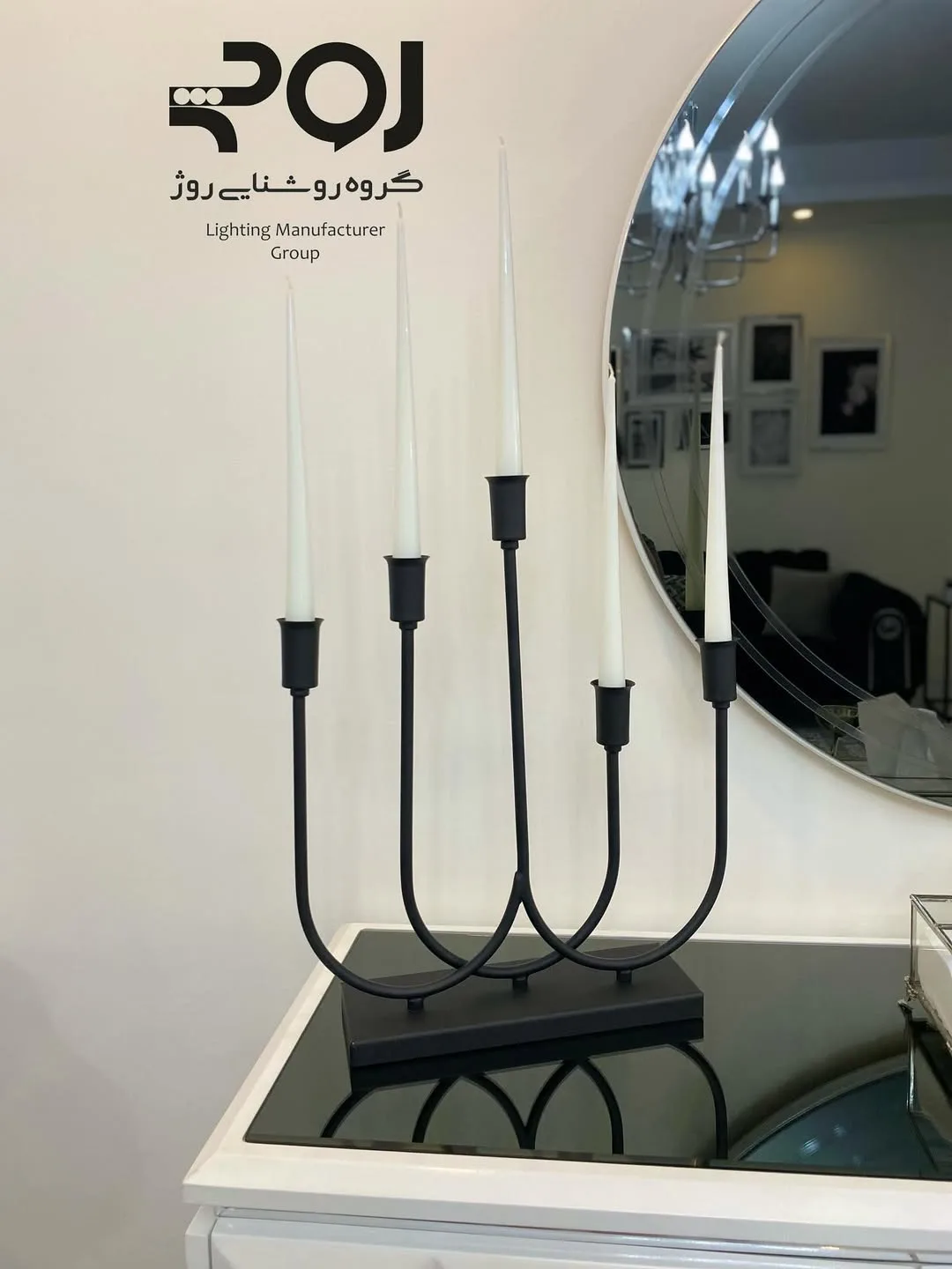 شمعدان مدرن فلزی، رنگ مشکی، ۵ شاخه