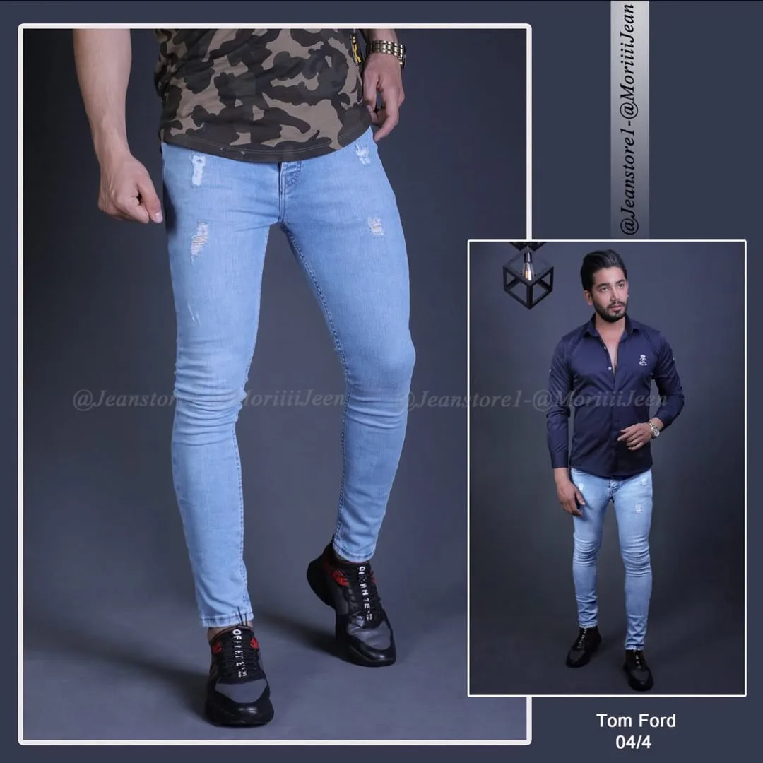 شلوار جین، رنگ آبی روشن، جذب، پاره
