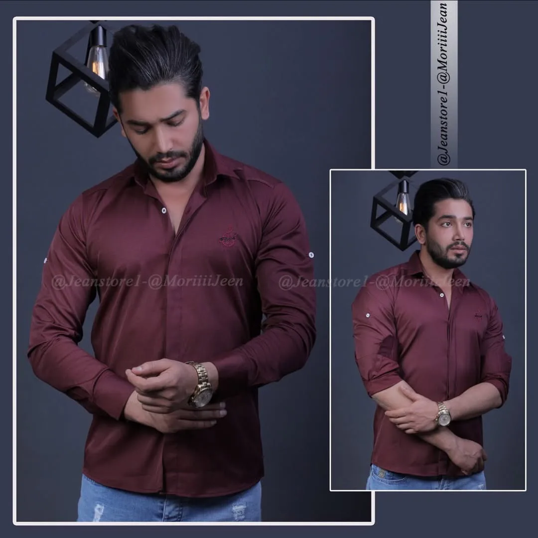 شومیز، رنگ زرشکی، آستین بلند، یقه دار، جذب