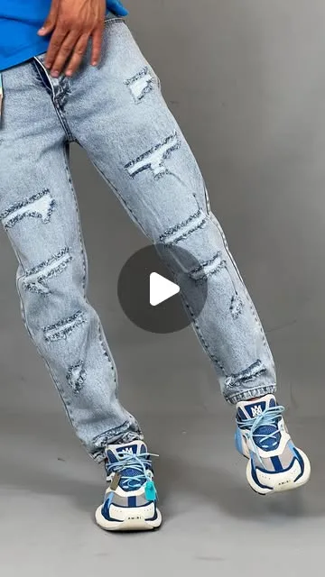 شلوار جین مردانه، رنگ آبی روشن، جذب، پاره