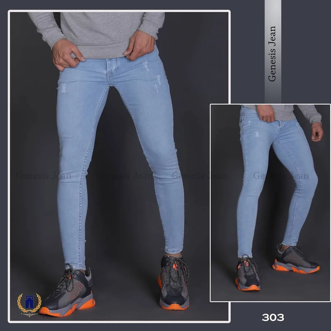 شلوار جین اسکینی دمپا فیت، رنگ آبی روشن، جذب بلند