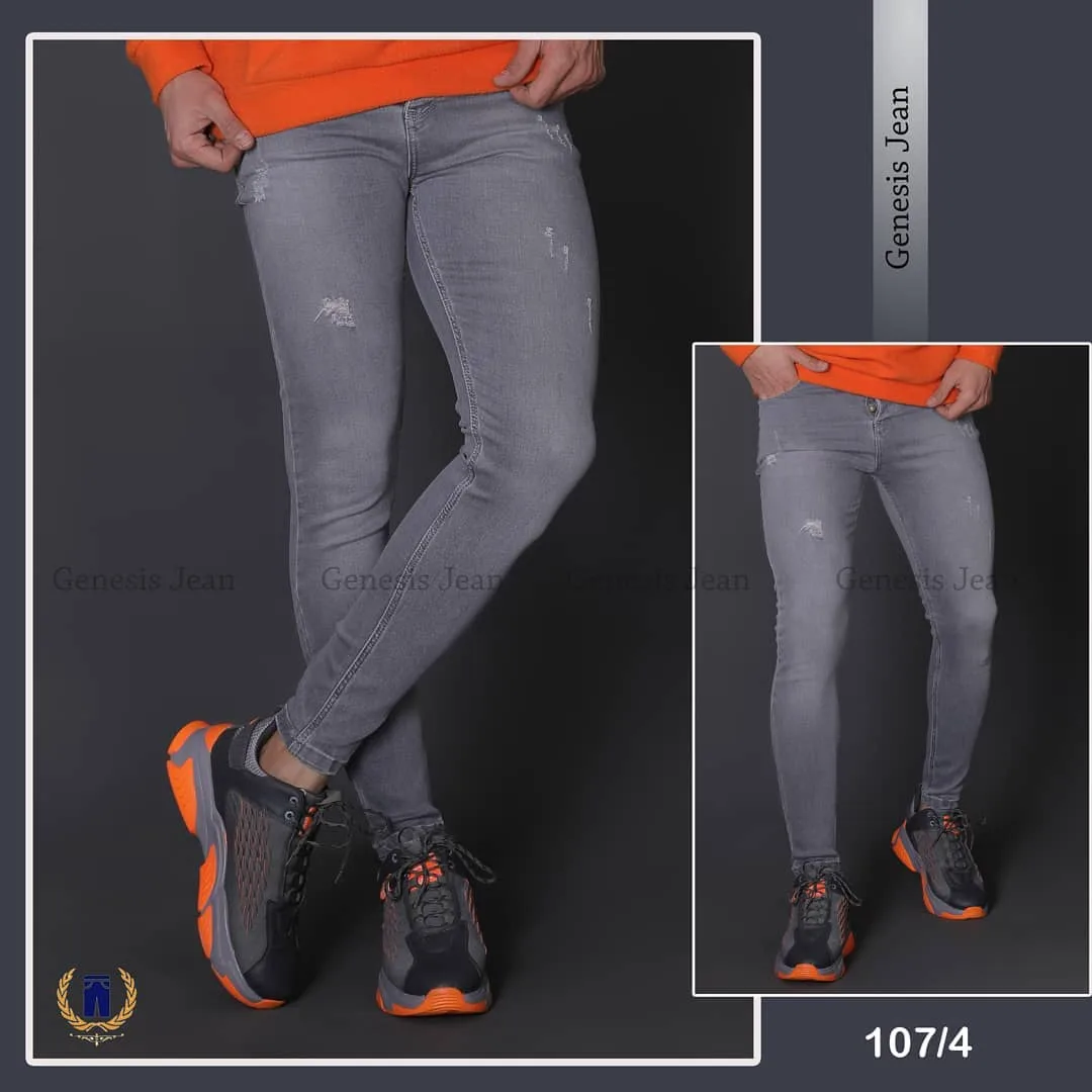 شلوار جین مردانه، رنگ خاکستری، جذب، پاره