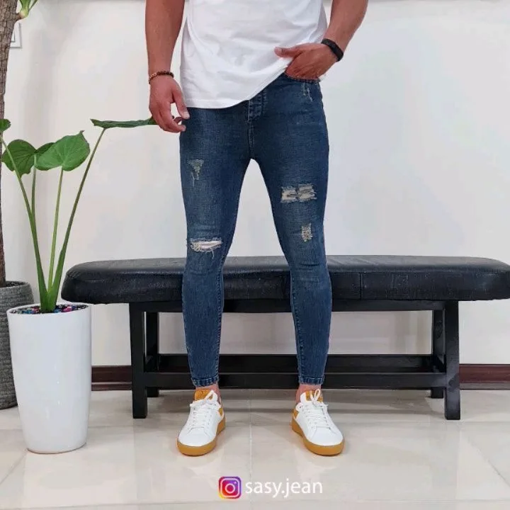 شلوار جین، رنگ آبی، جذب، کوتاه