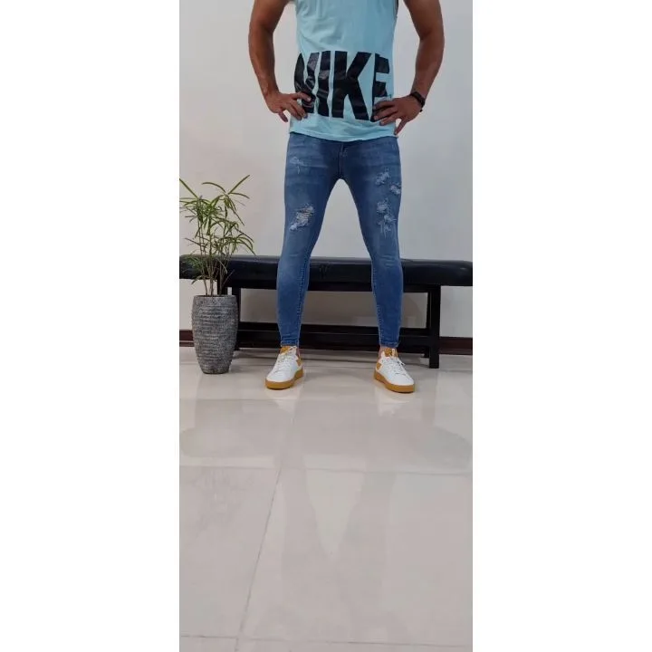 شلوار جین مردانه، رنگ آبی، جذب، پاره