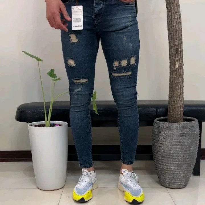 شلوار جین، رنگ آبی، جذب، کوتاه، زطرحدار