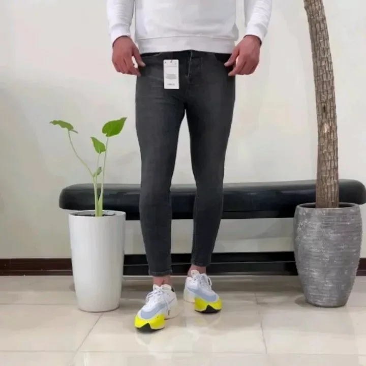 شلوار جین اسکینی مردانه، رنگ خاکستری، جذب