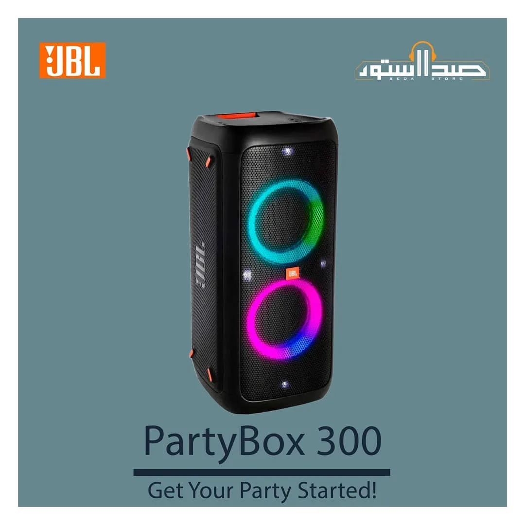 اسپیکر PartyBox 300 جی‌بی‌ال، رنگ مشکی، آبی و صورتی، جنس پلاستیک، مدل PartyBox 300، ایستاده