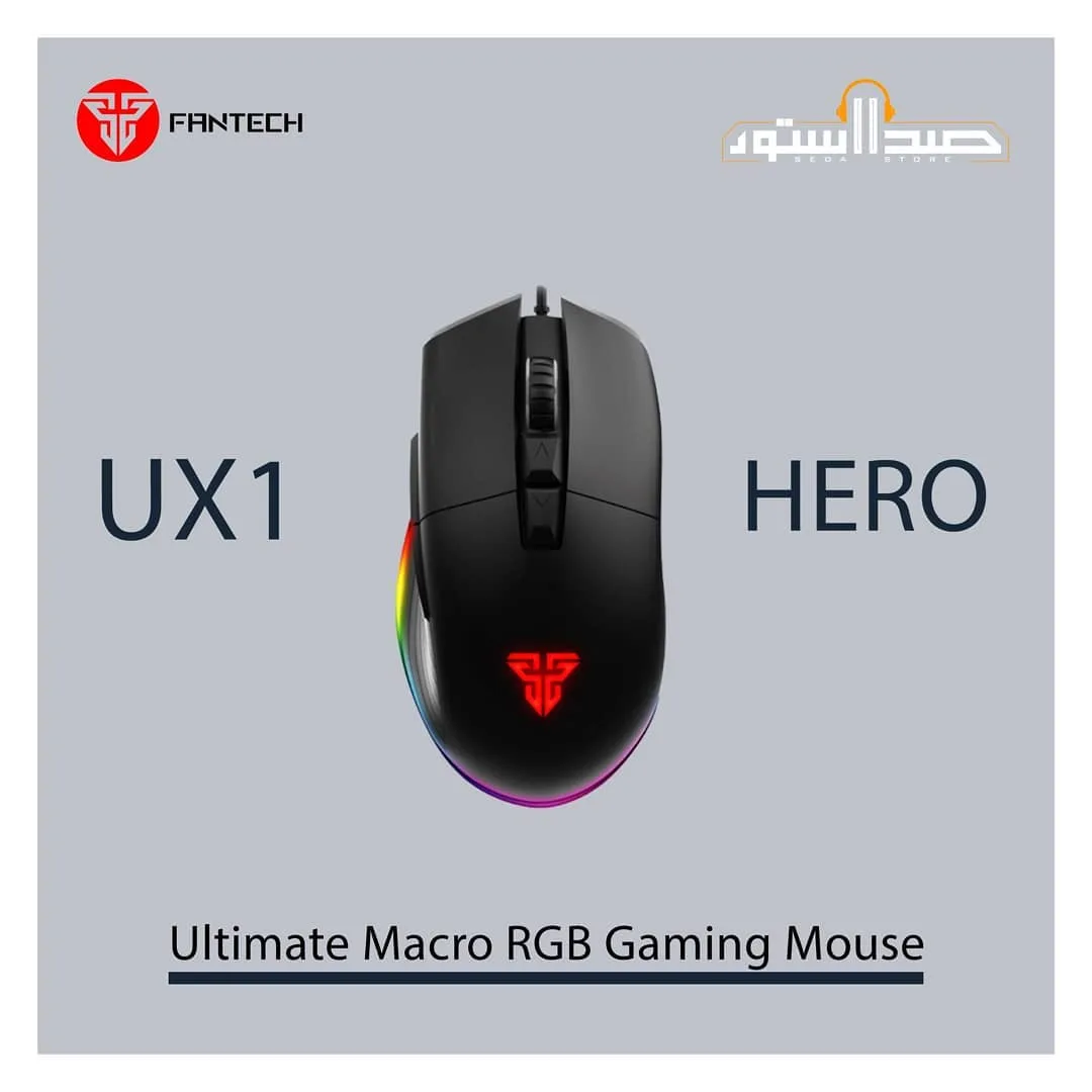موس گیمینگ UX1 HERO فنتک، رنگ مشکی و رنگین‌کمان، جنس پلاستیک، باسیم