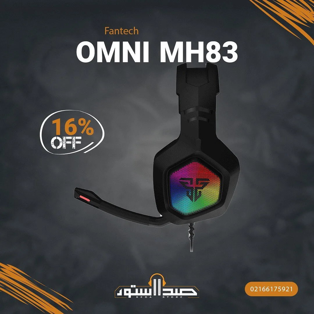 هدست گیمینگ OMNI MH83 فنتک، رنگ مشکی و رنگینکمان، جنس پلاستیک، دورگوش با میکروفون