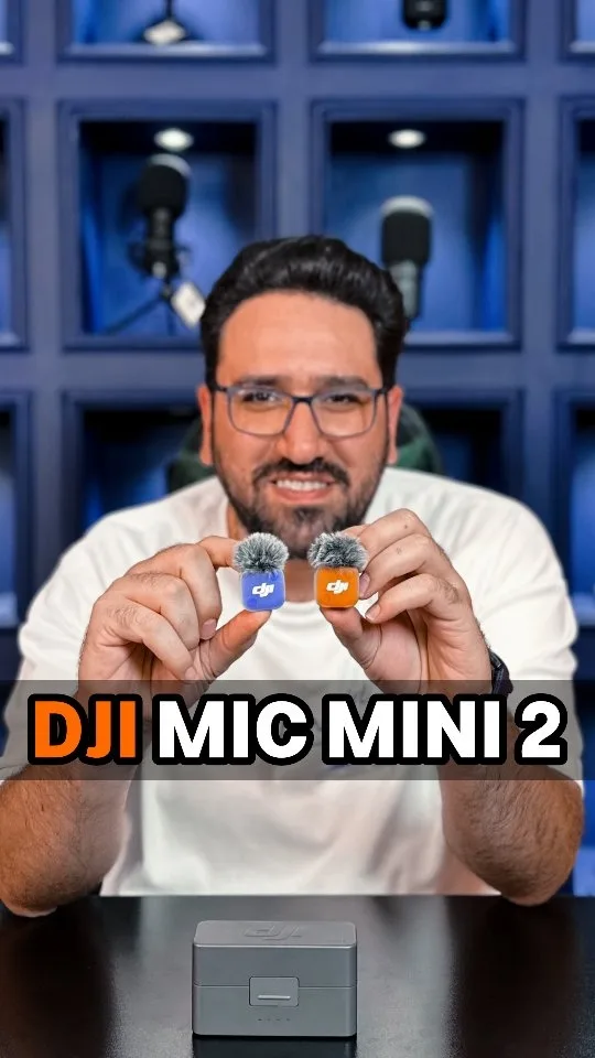 میکروفون بی‌سیم Mic Mini 2 DJI، رنگ آبی، نارنجی و خاکستری، جنس پلاستیک، طرح لوگو، گیره‌ای، مینی