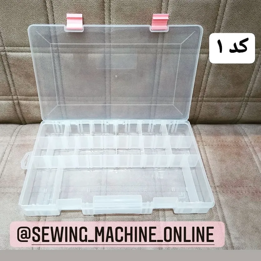 باکس وسایل خیاطی، رنگ شفاف و صورتی، جنس پلاستیک، جعبه ارگانایزر دردار