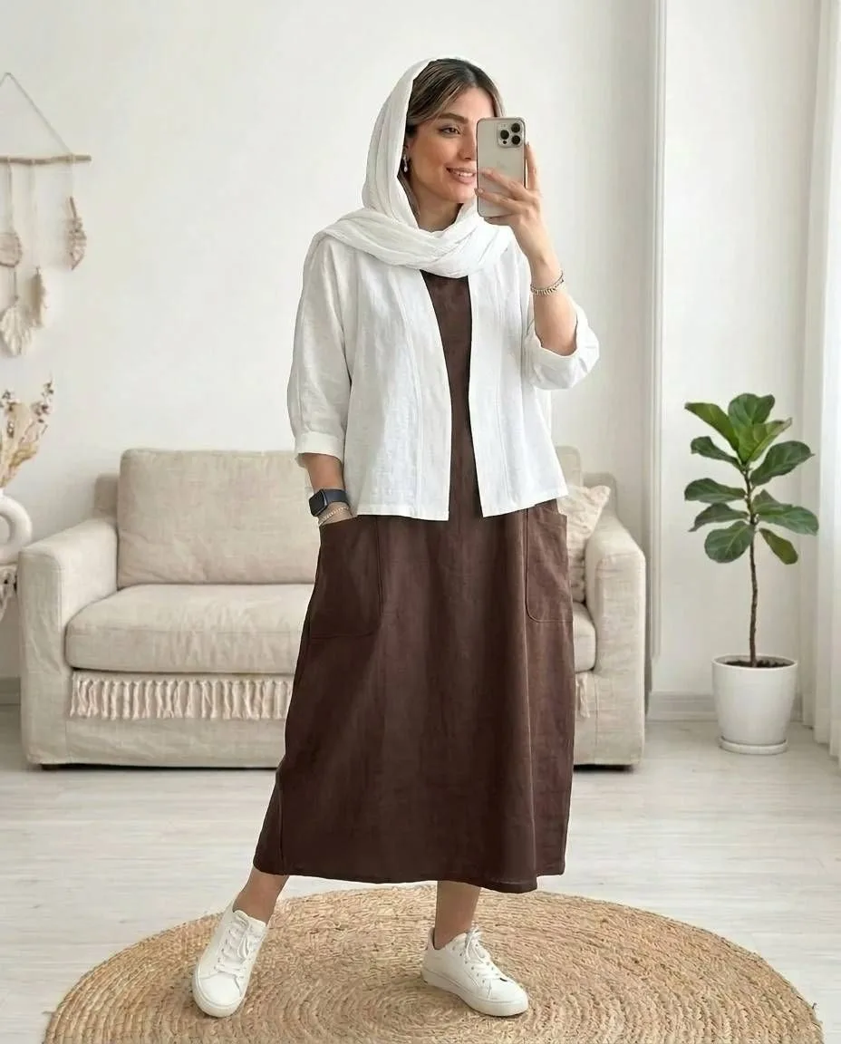 ست سارافون خمره‌ای و کت نخی — عکس ۱۲
