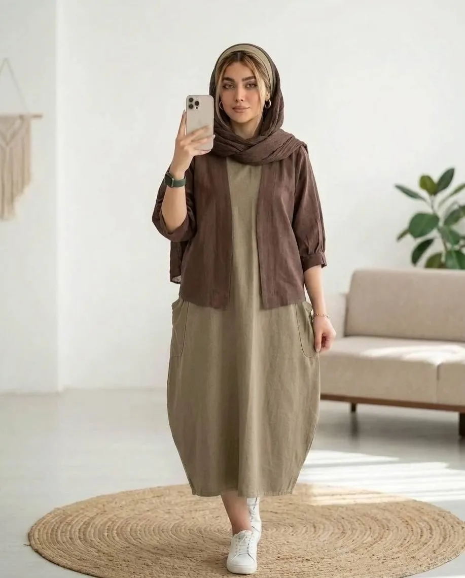 ست سارافون خمره‌ای و کت نخی — عکس ۸