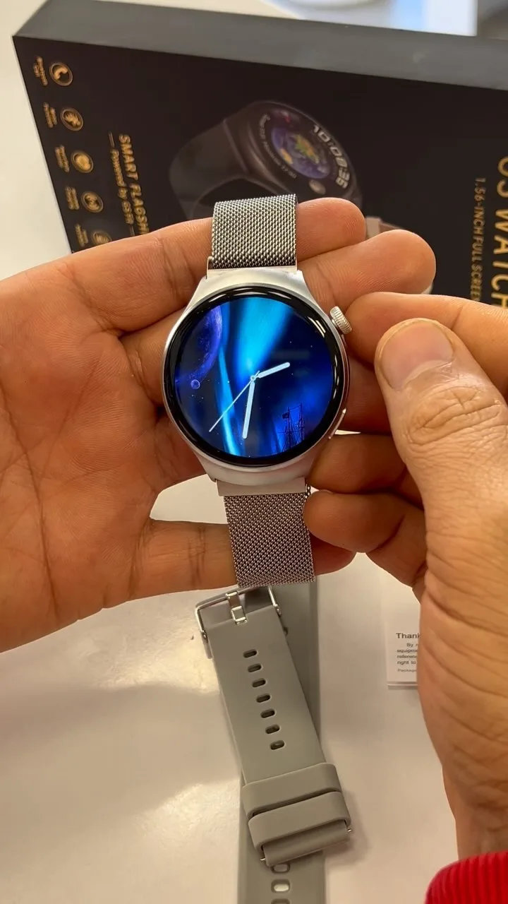 ساعت هوشمند gswatch4، رنگ نقرهای و خاکستری، جنس فلز و سیلیکون، گرد، بند میلانی