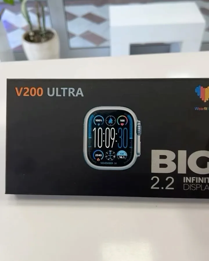 ساعت هوشمند V200 Ultra، رنگ مشکی، جنس مقوا، جعبه مستطیل