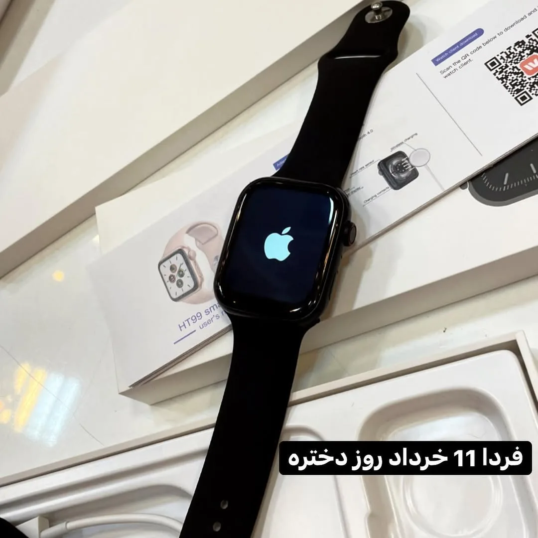 ساعت هوشمند HT99، رنگ مشکی، جنس سیلیکون و فلز، صفحه مربعی، بند سیلیکونی