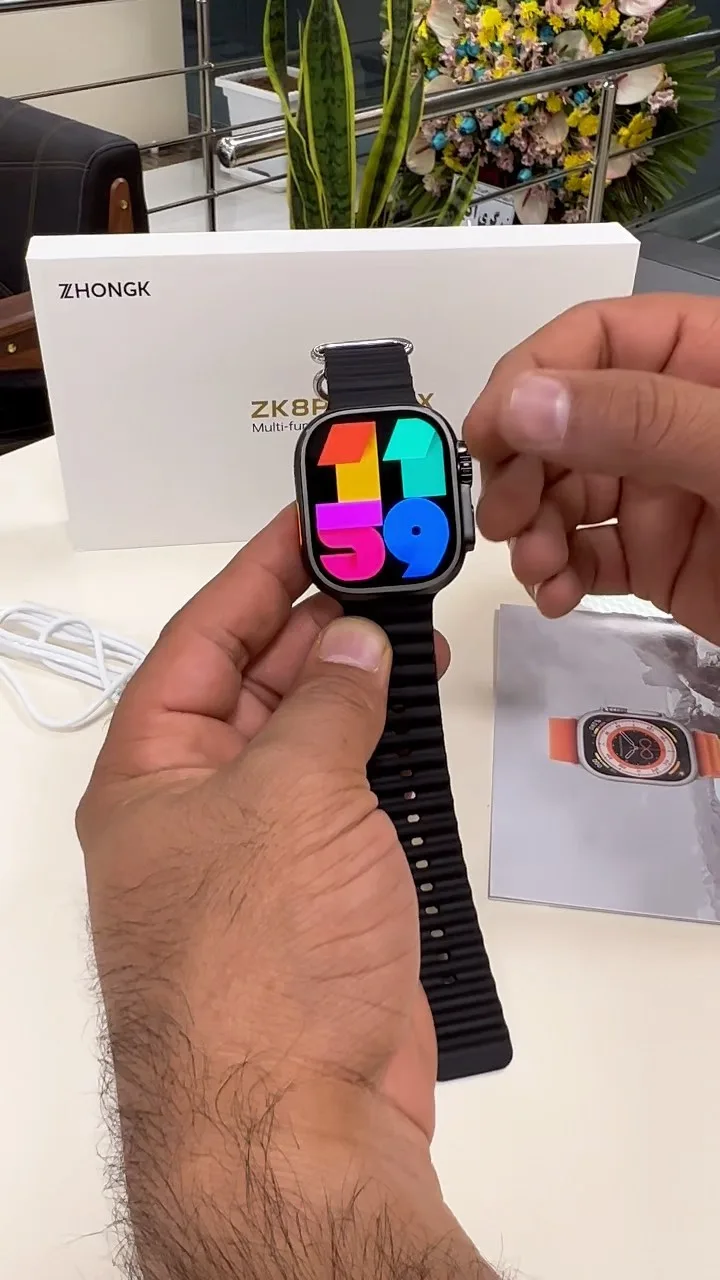 ساعت هوشمند ZK8 Pro Max، رنگ مشکی، جنس فلز و سیلیکون، مستطیلی، بند سیلیکونی