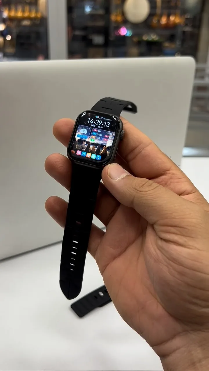ساعت هوشمند HK9 Mini، رنگ مشکی، جنس فلز و سیلیکون، مستطیلی، بند سیلیکونی
