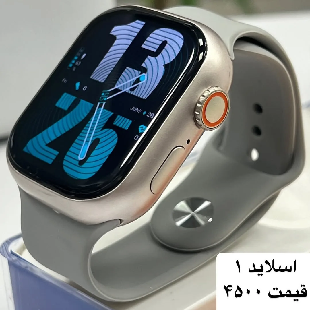 ساعت هوشمند، رنگ نقره‌ای و خاکستری، جنس سیلیکون و فلز، مستطیلی، بند سیلیکونی