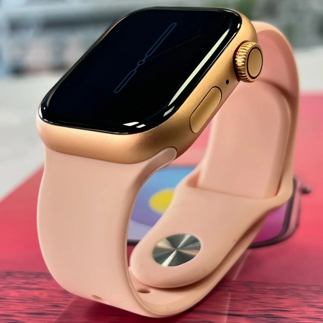 ساعت هوشمند S9 Pro Mini، رنگ طلایی، صورتی و مشکی، جنس فلز و پلاستیک، مستطیلی صفحه لمسی