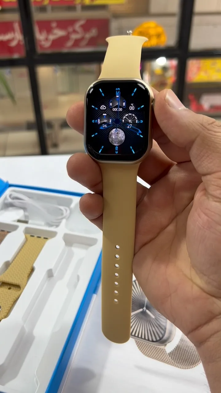 ساعت هوشمند WH10 Pro تلزال، رنگ کرم، جنس سیلیکون، طرح هندسی، ساعت هوشمند صفحه مستطیل
