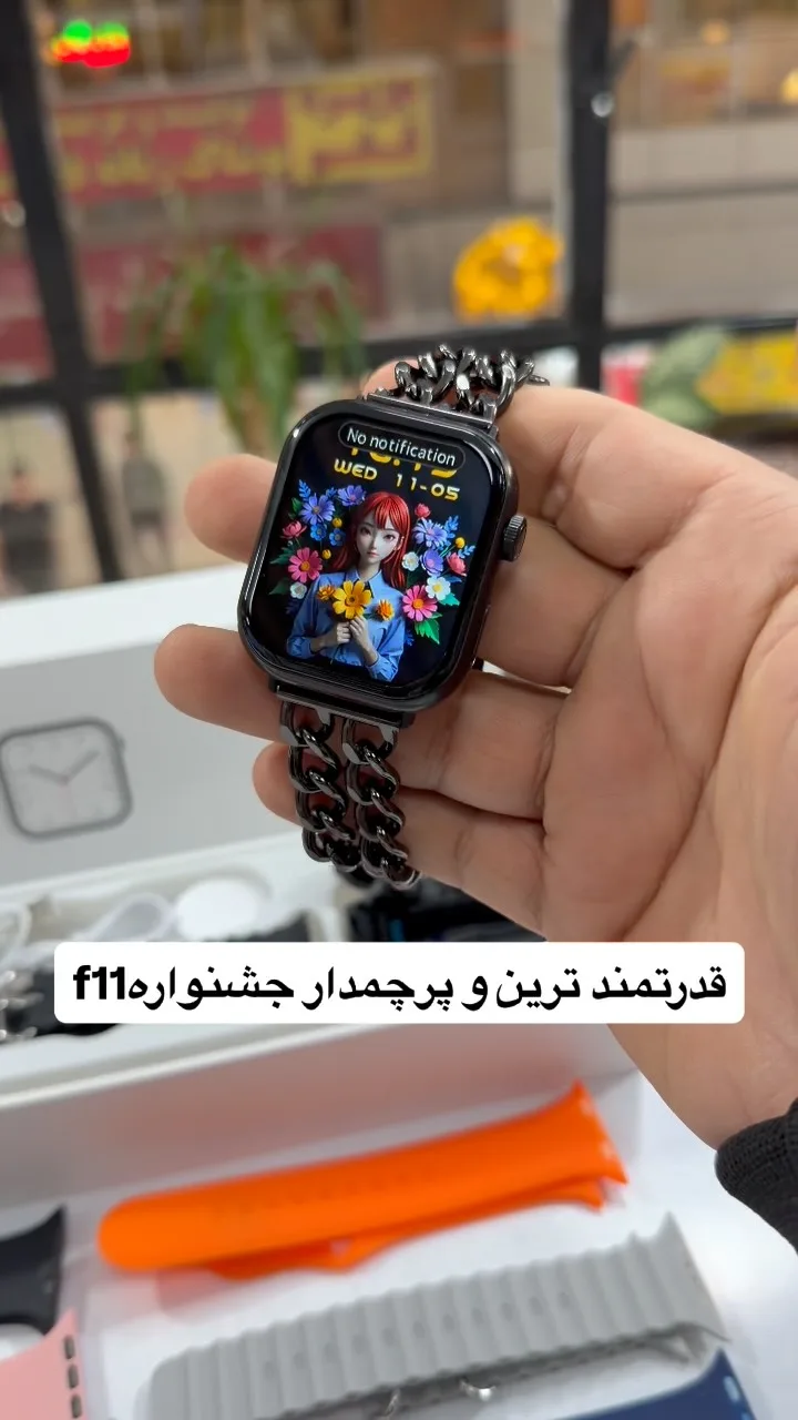 ساعت هوشمند مدل F11، رنگ سیاه، جنس فلز، مربع، بند زنجیری