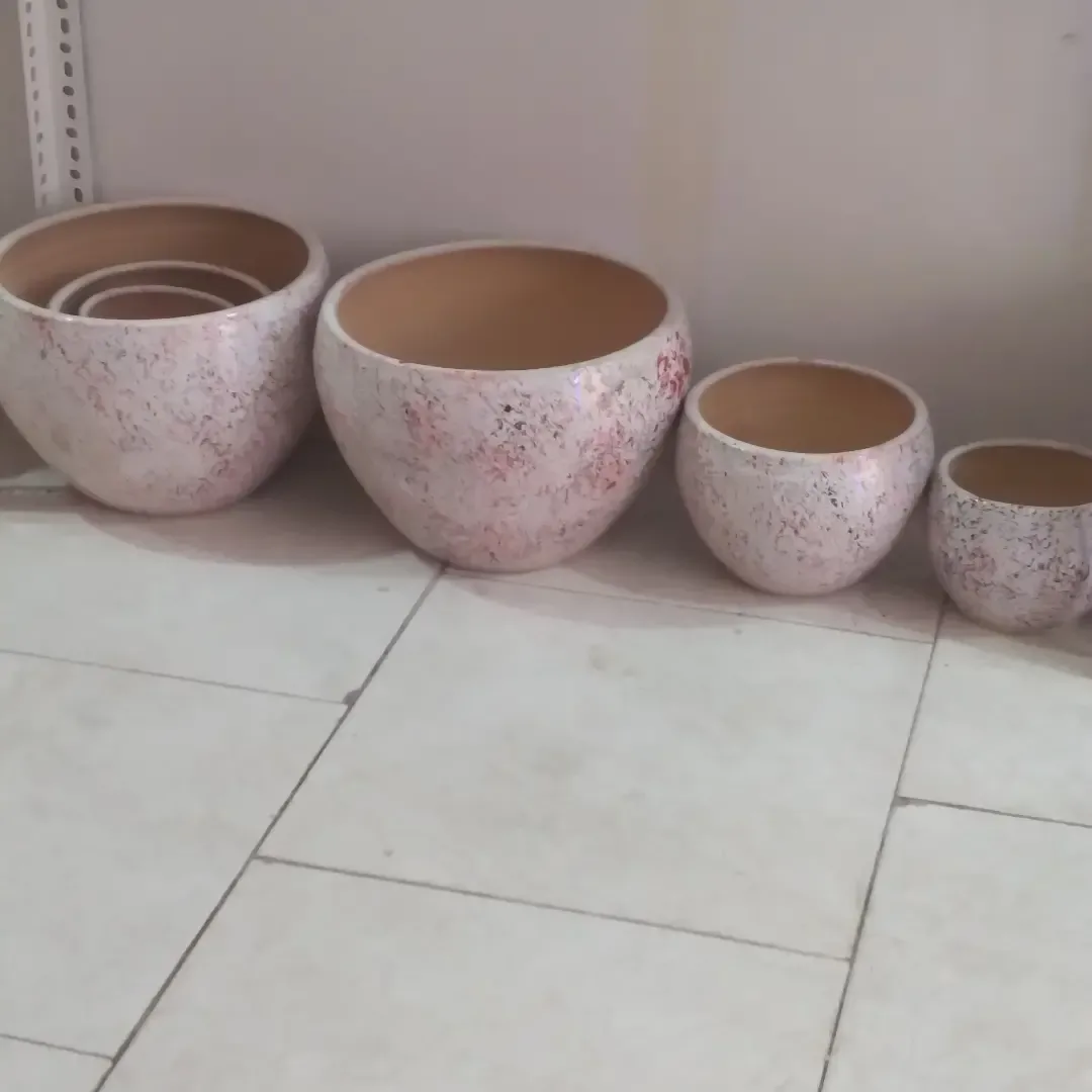 گلدان سفالی بیضی ۳ تایی