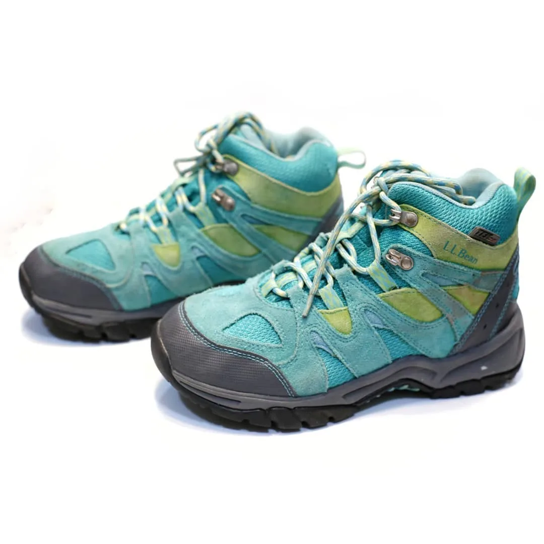 کفش کوهنوردی سایز ۳۸ L.L.Bean، رنگ سبز آبی، خاکستری و سبز روشن، جنس جیر و پارچه، ساق‌دار، بندی، تخت
