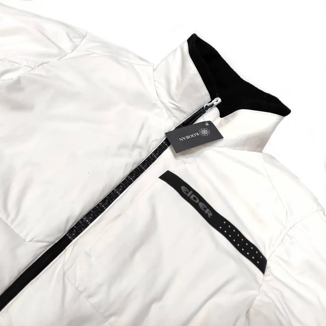 کاپشن سایز M EIDER، رنگ سفید و مشکی، یقه ایستاده، زیپ‌دار